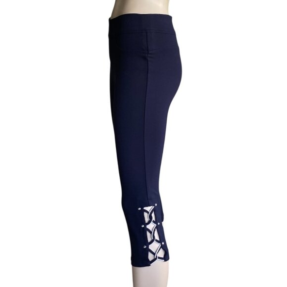 Luxe Slim Navy Criss Cross Rhinestone Capris Sz 6-8 - Picture 1 of 11